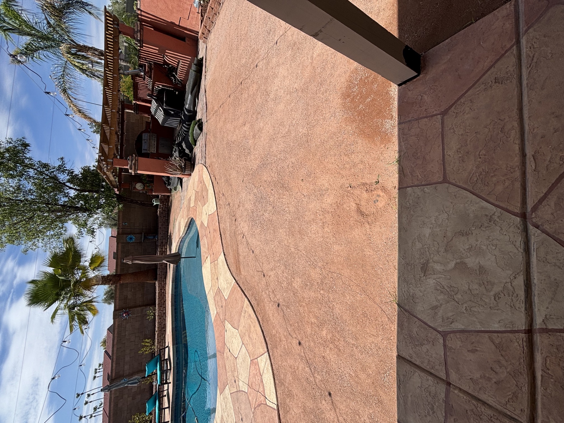 Pool area with stamped concrete