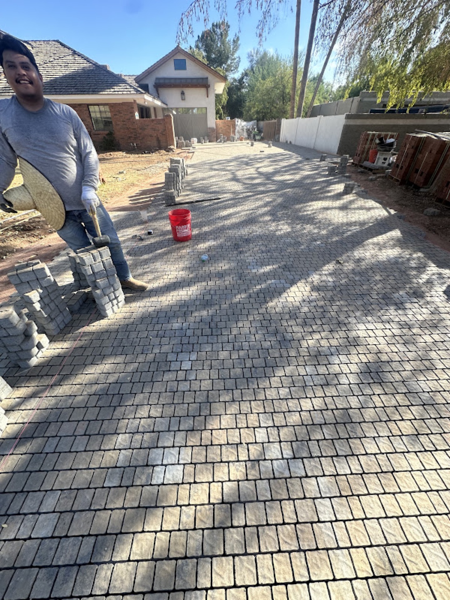 Paver installation crew at work