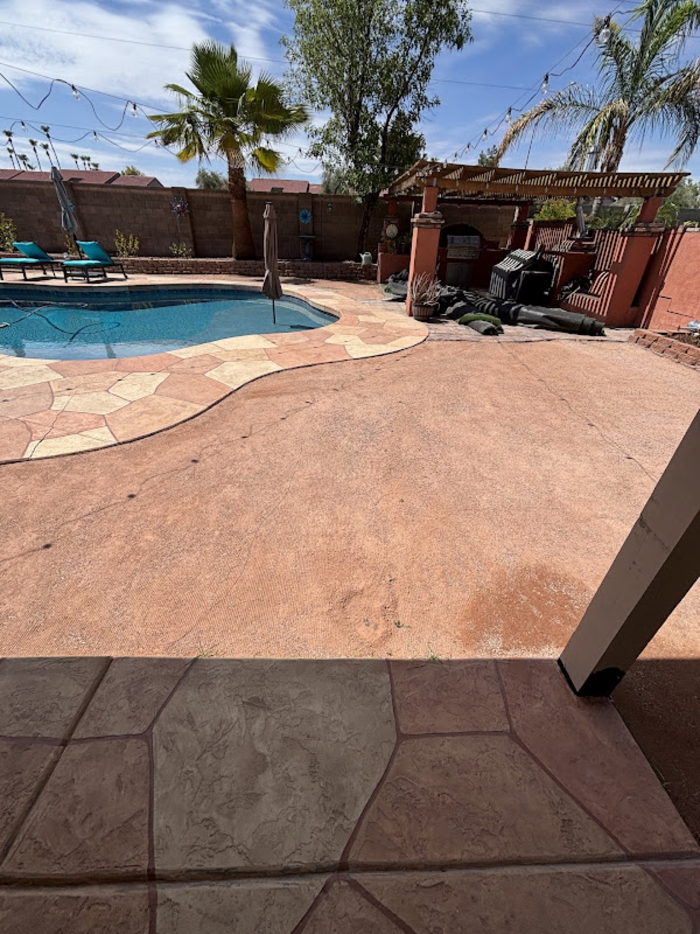 Pool with pergola and patio