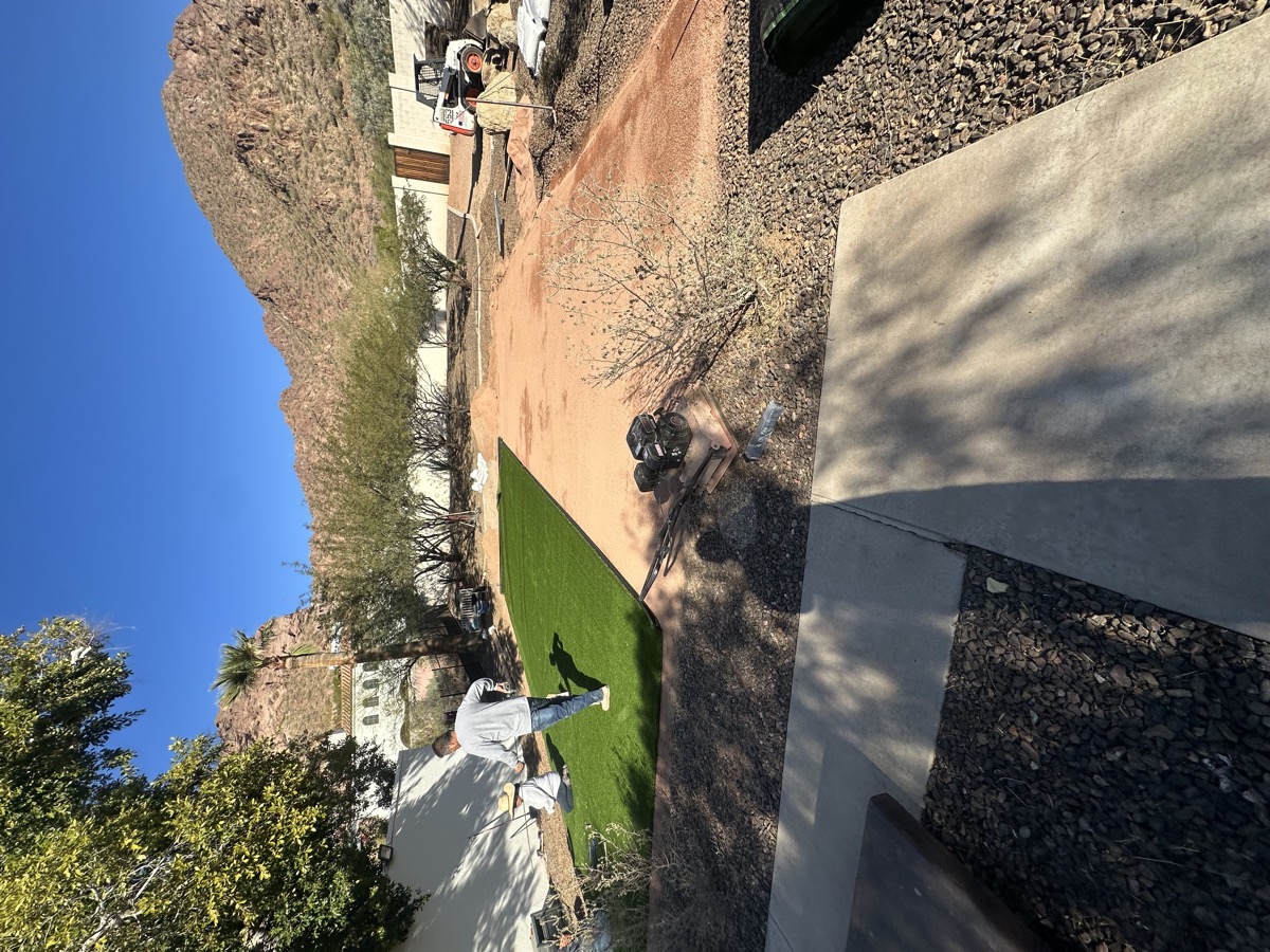 Before and after pet turf cleaning in an East Valley Arizona backyard